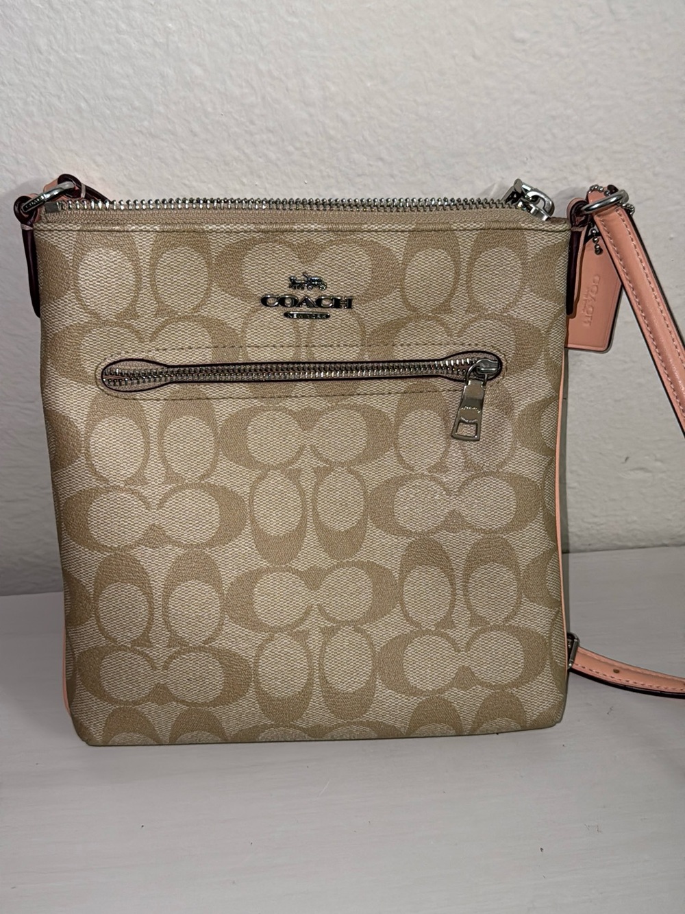 Coach Khaki Crossbody with Blush Trim